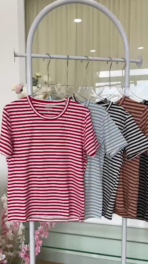 ÁO THUN NỮ TAY NGẮN-CỔ TRÒN-HỌA TIẾT KẺ SỌC