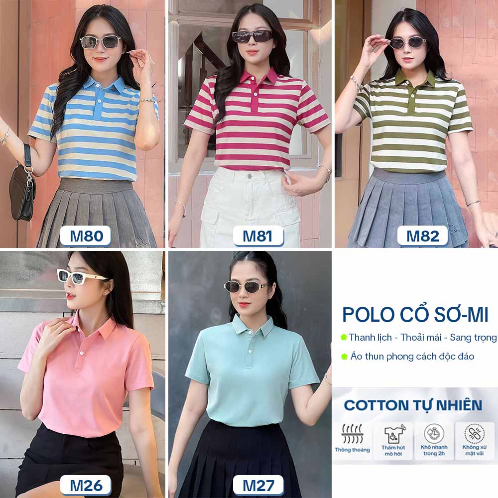 Áo Thun PoLo Nữ Họa Tiết Kẻ Ngang Thanh Lịch - MÃ PLM