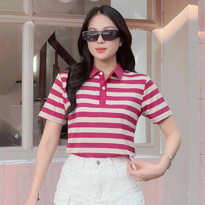 Áo Thun PoLo Nữ Họa Tiết Kẻ Ngang Thanh Lịch - MÃ PLM