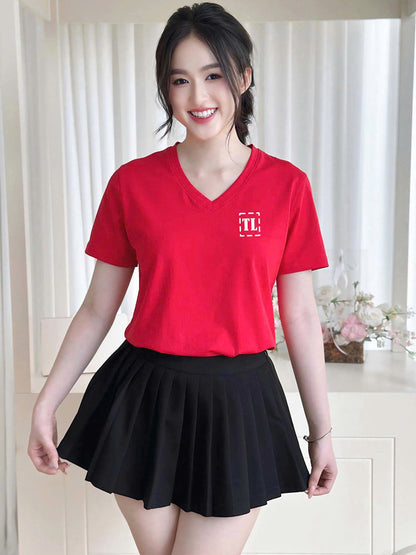 Áo thun nữ tay ngắn - In logo chữ TL