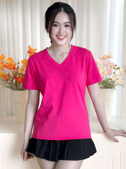 ÁO THUN NỮ TAY NGẮN-CỔ TIM-MÀU TRƠN