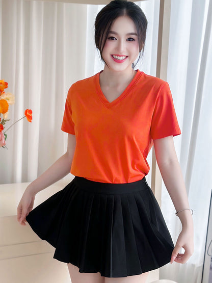 ÁO THUN NỮ TAY NGẮN-CỔ TIM-MÀU TRƠN