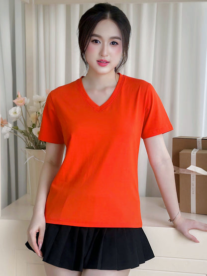 ÁO THUN NỮ TAY NGẮN-CỔ TIM-MÀU TRƠN