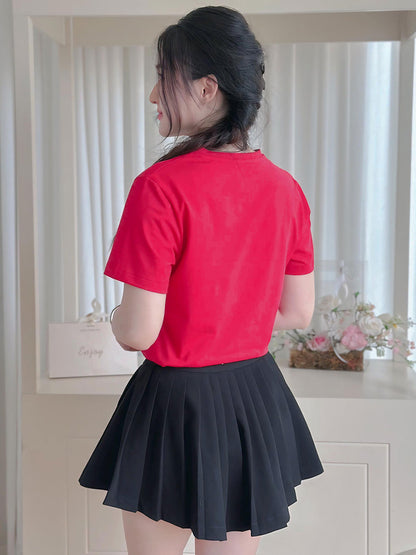 ÁO THUN NỮ TAY NGẮN-CỔ TIM-MÀU TRƠN