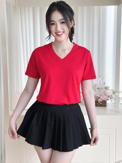 ÁO THUN NỮ TAY NGẮN-CỔ TIM-MÀU TRƠN