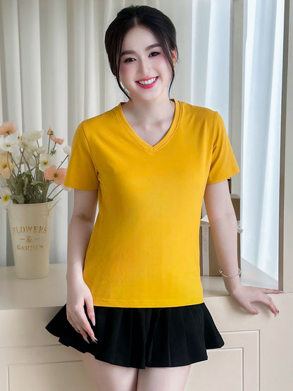 ÁO THUN NỮ TAY NGẮN-CỔ TIM-MÀU TRƠN