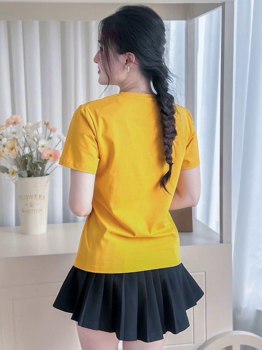 ÁO THUN NỮ TAY NGẮN-CỔ TIM-MÀU TRƠN