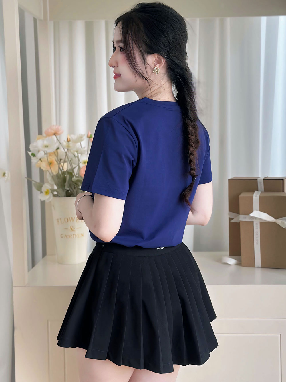 ÁO THUN NỮ TAY NGẮN-CỔ TIM-MÀU TRƠN