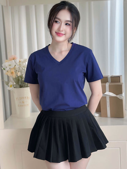 ÁO THUN NỮ TAY NGẮN-CỔ TIM-MÀU TRƠN