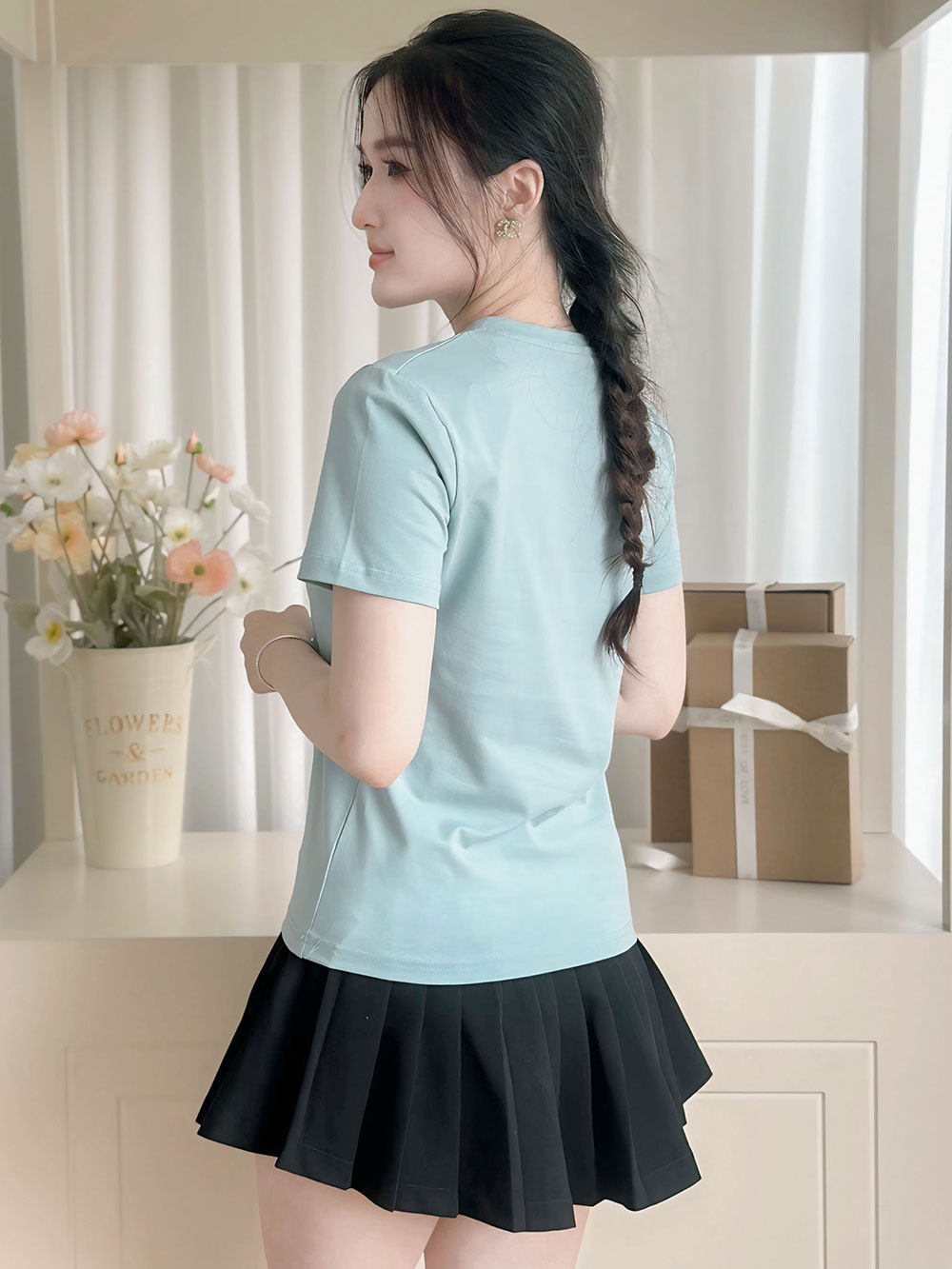 ÁO THUN NỮ TAY NGẮN-CỔ TIM-MÀU TRƠN