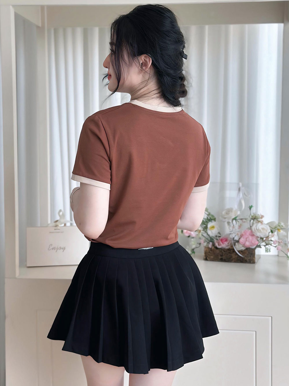 ÁO THUN NỮ TAY NGẮN-CỔ TIM-MÀU TRƠN