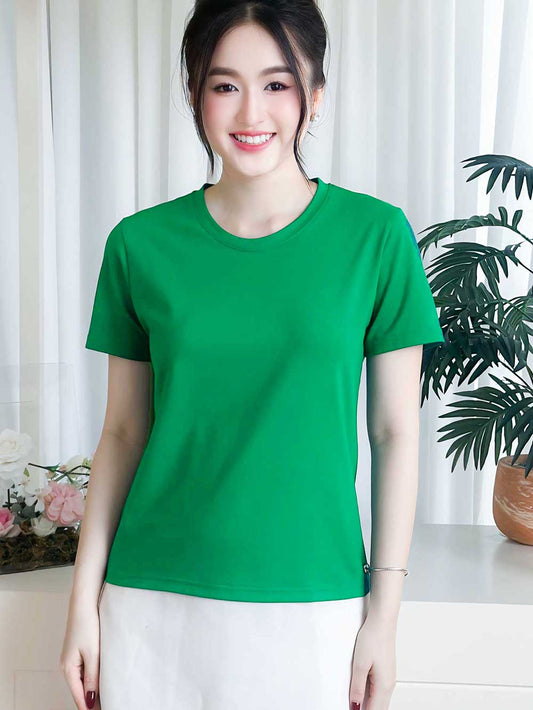 Áo thun nữ cổ tròn, màu trơn, dáng suông, form chuẩn Việt-Mã BSB