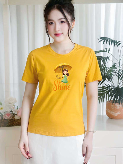 Áo thun nữ tay ngắn-Cổ Tròn-In chữ Sun Shine