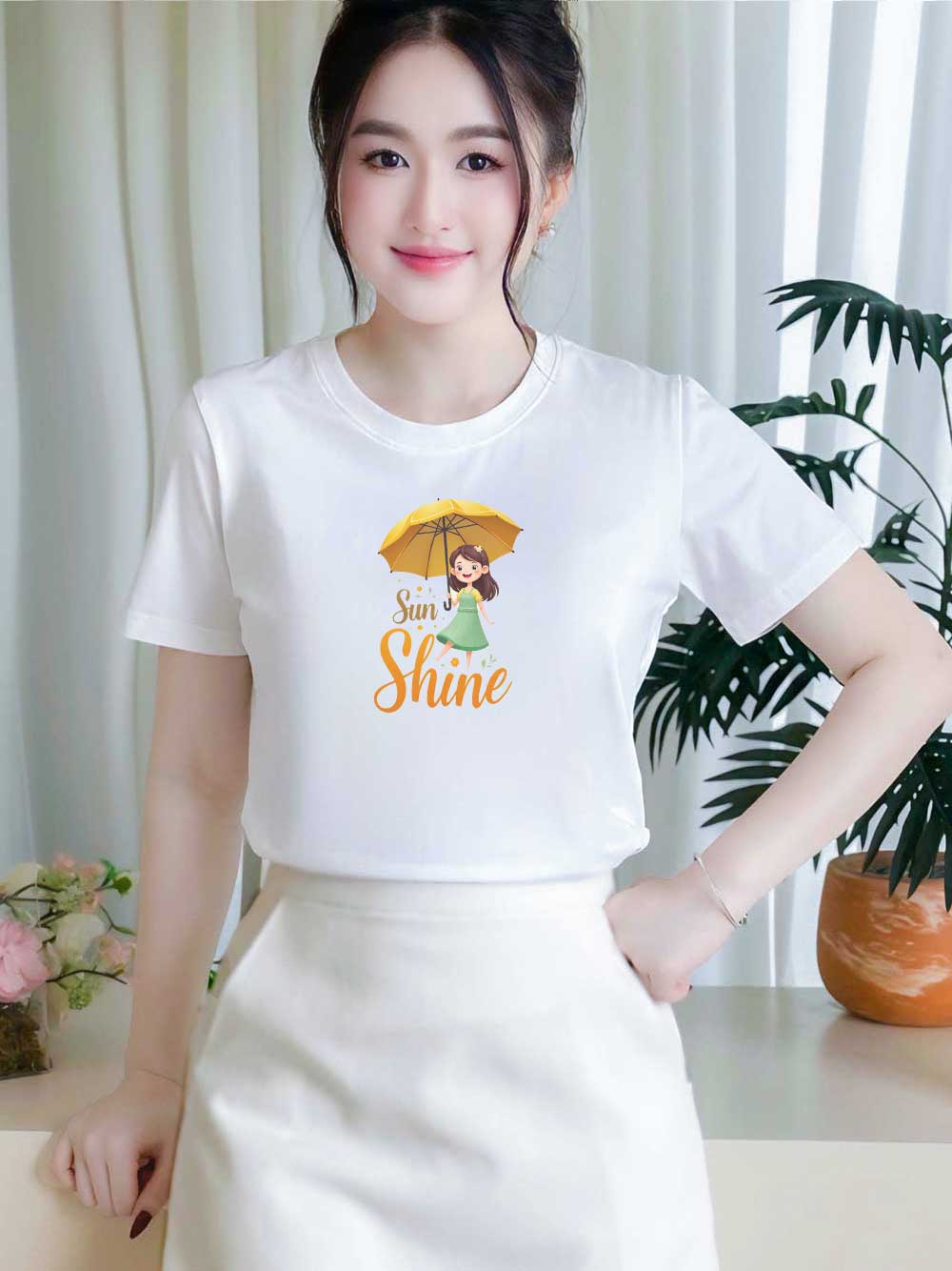 Áo thun nữ tay ngắn-Cổ Tròn-In chữ Sun Shine