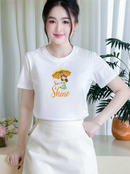 Áo thun nữ tay ngắn-Cổ Tròn-In chữ Sun Shine
