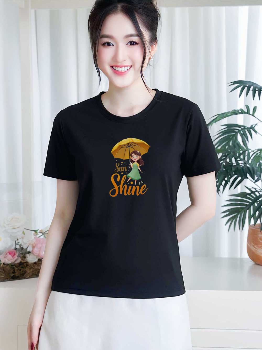 Áo thun nữ tay ngắn-Cổ Tròn-In chữ Sun Shine