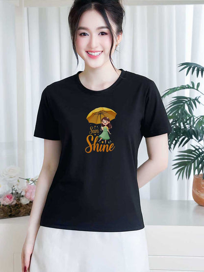 Áo thun nữ tay ngắn-Cổ Tròn-In chữ Sun Shine