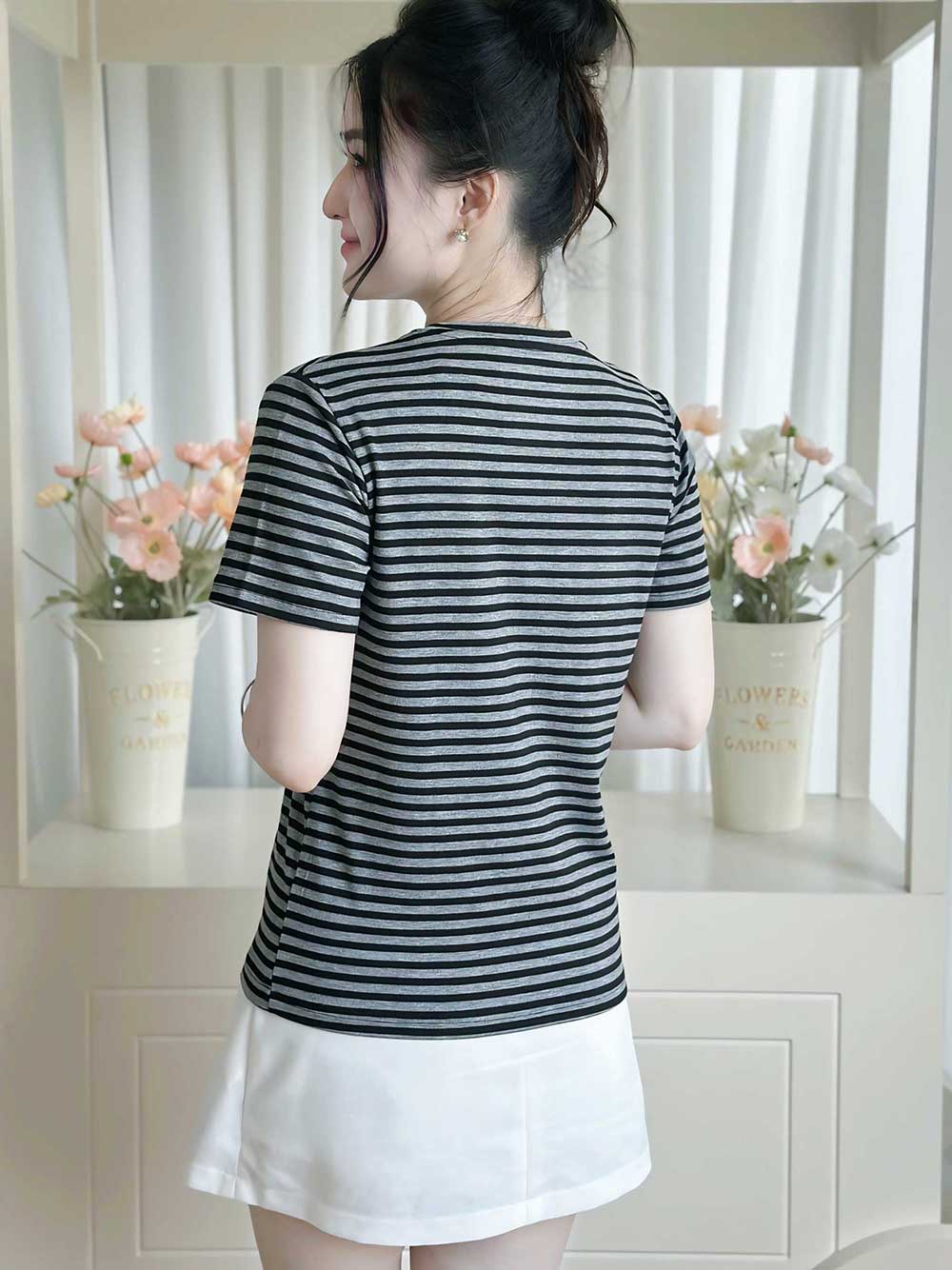 ÁO THUN NỮ TAY NGẮN-CỔ TRÒN-HỌA TIẾT KẺ SỌC