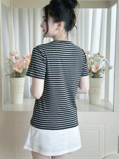 ÁO THUN NỮ TAY NGẮN-CỔ TRÒN-HỌA TIẾT KẺ SỌC