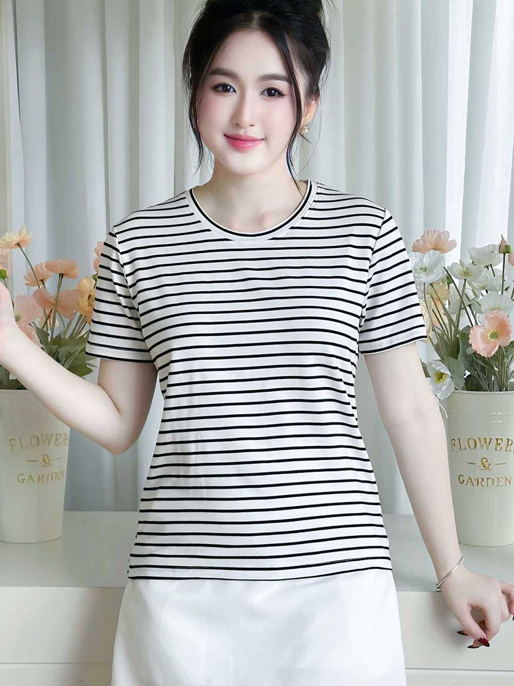 ÁO THUN NỮ TAY NGẮN-CỔ TRÒN-HỌA TIẾT KẺ SỌC