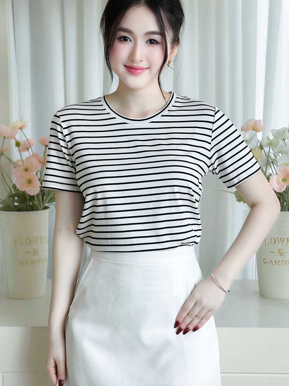 ÁO THUN NỮ TAY NGẮN-CỔ TRÒN-HỌA TIẾT KẺ SỌC