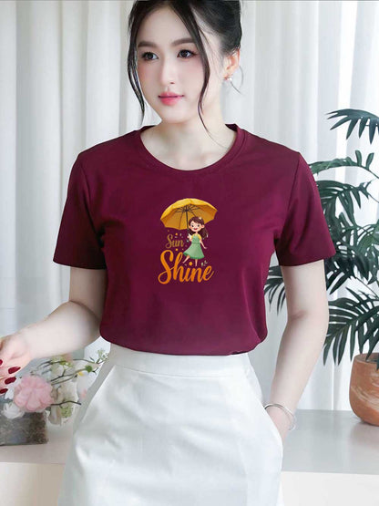 Áo thun nữ tay ngắn-Cổ Tròn-In chữ Sun Shine