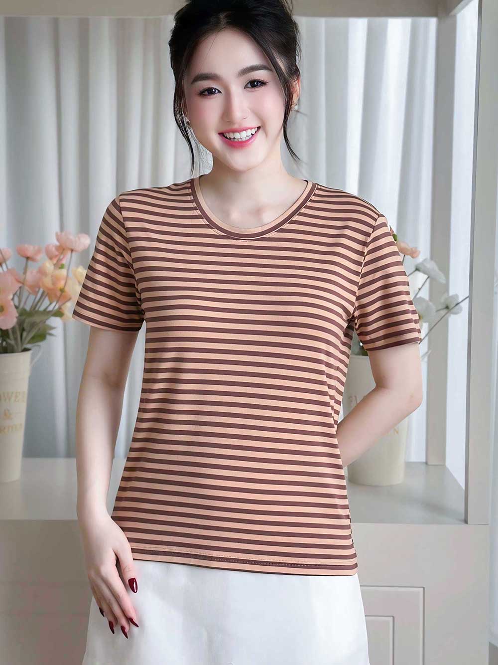 ÁO THUN NỮ TAY NGẮN-CỔ TRÒN-HỌA TIẾT KẺ SỌC