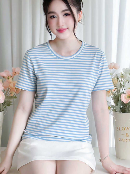 ÁO THUN NỮ TAY NGẮN-CỔ TRÒN-HỌA TIẾT KẺ SỌC