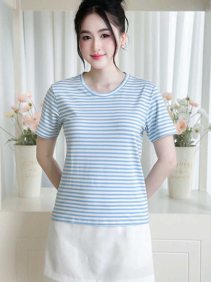 ÁO THUN NỮ TAY NGẮN-CỔ TRÒN-HỌA TIẾT KẺ SỌC