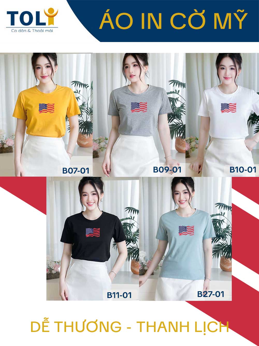 Áo thun nữ tay ngắn-Cổ Tròn-In Lá Cờ Mỹ
