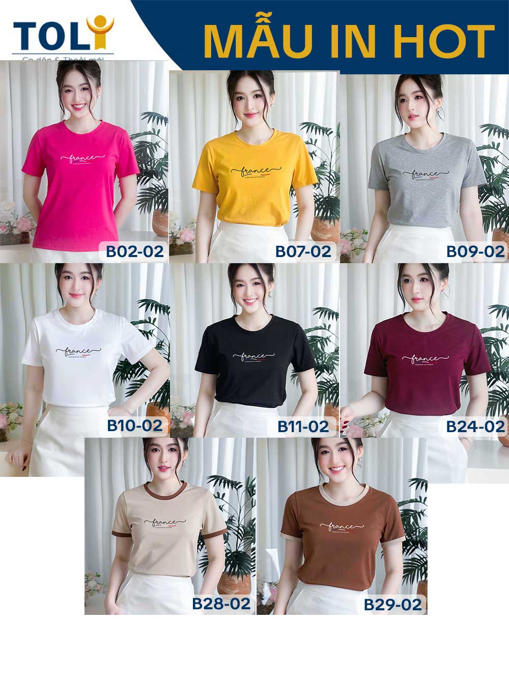 Áo thun nữ tay ngắn-Cổ Tròn-In France