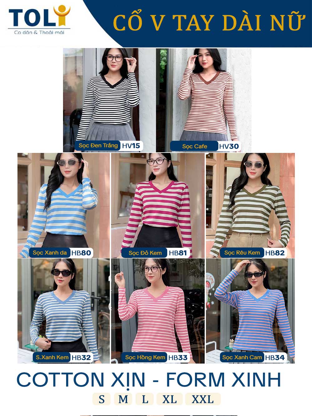 Áo thun TOLI nữ tay dài cổ V