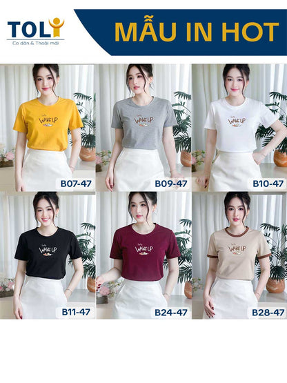 Áo thun nữ tay ngắn-Cổ Tròn-In chữ Lets Wakeup