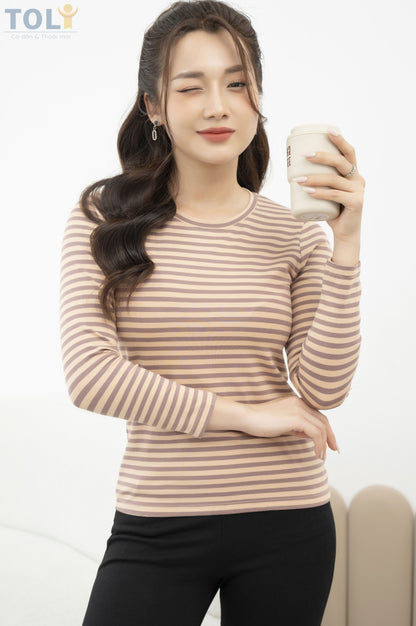 Áo Thun Tay Dài Nữ TOLI, Họa Tiết Kẻ Sọc MÃ LHB