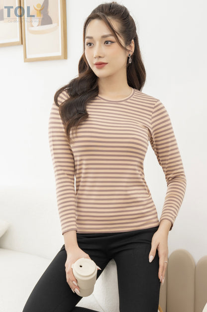 Áo Thun Tay Dài Nữ TOLI, Họa Tiết Kẻ Sọc MÃ LHB