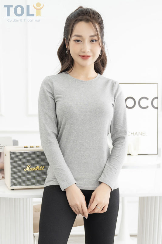 Áo Thun Tay Dài Nữ TOLI, Kiểu Dáng Thanh Lịch, Cổ Tròn, Màu Trơn, Mã LHB