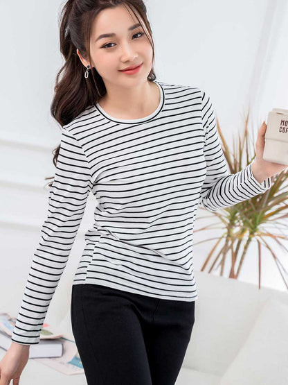 Áo Thun Tay Dài Nữ TOLI, Họa Tiết Kẻ Sọc MÃ LHB