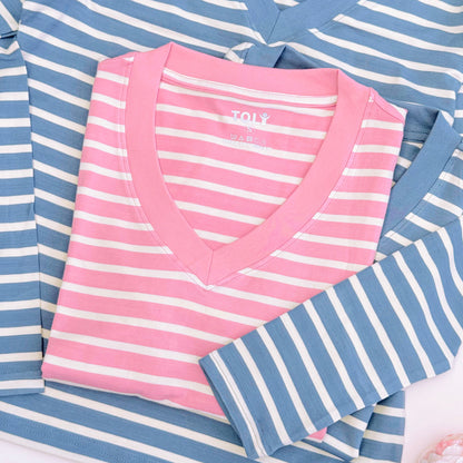 Áo Thun Nữ Tay Dài, Cổ V, Kẻ Sọc, Phong Cách Trẻ Trung, Thanh Lịch, Mã LHV