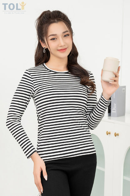 Áo Thun Tay Dài Nữ TOLI, Họa Tiết Kẻ Sọc MÃ LHB
