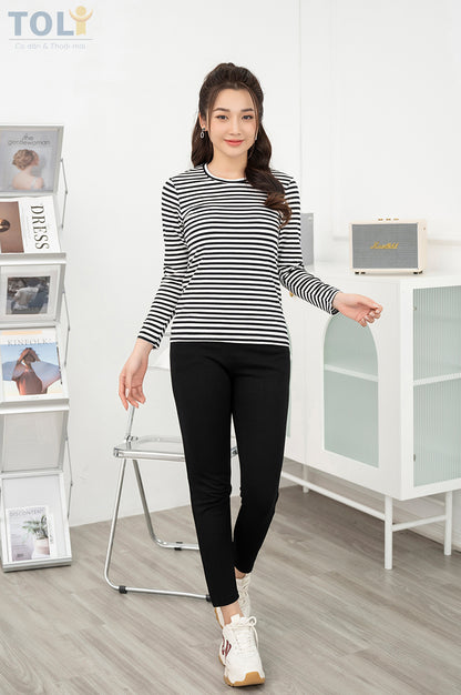 Áo Thun Tay Dài Nữ TOLI, Họa Tiết Kẻ Sọc MÃ LHB