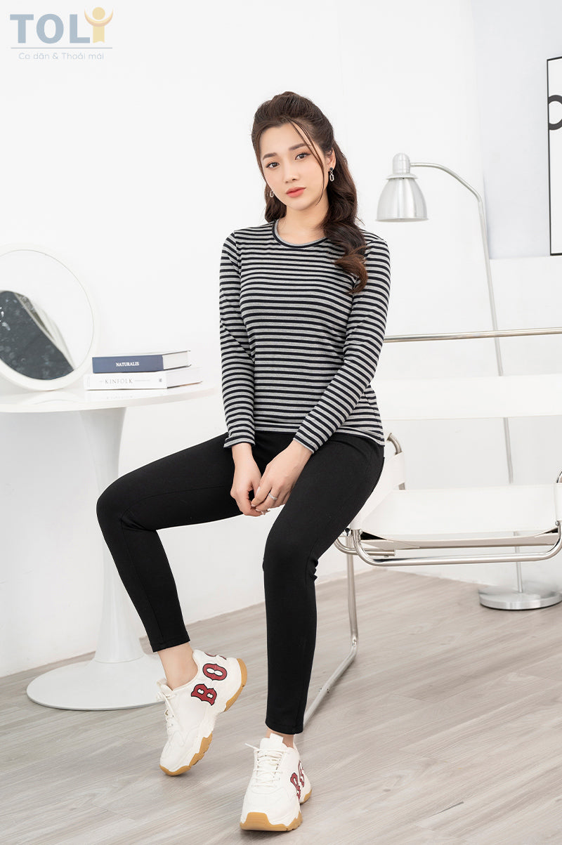 Áo Thun Tay Dài Nữ TOLI, Họa Tiết Kẻ Sọc MÃ LHB