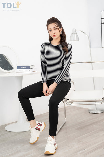 Áo Thun Tay Dài Nữ TOLI, Họa Tiết Kẻ Sọc MÃ LHB