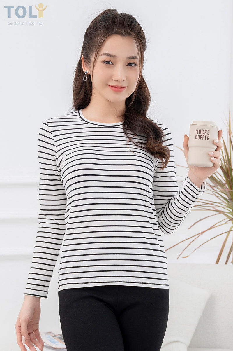 Áo Thun Tay Dài Nữ TOLI, Họa Tiết Kẻ Sọc MÃ LHB