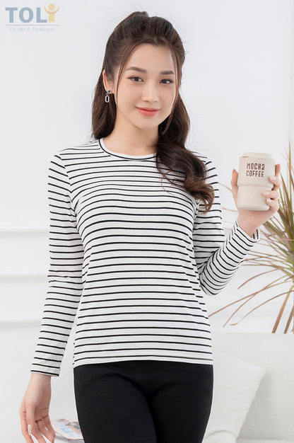 Áo Thun Tay Dài Nữ TOLI, Họa Tiết Kẻ Sọc MÃ LHB