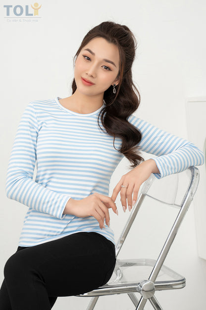 Áo Thun Tay Dài Nữ TOLI, Họa Tiết Kẻ Sọc MÃ LHB