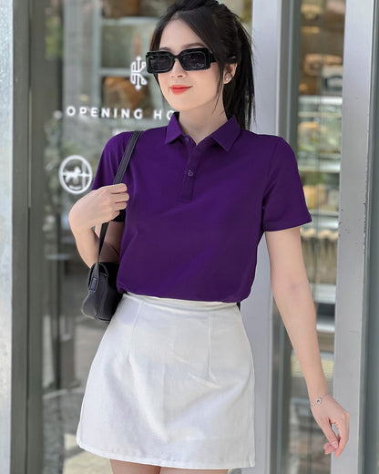 ÁO THUN POLO NỮ-MÀU TRƠN-CỔ SƠ MI