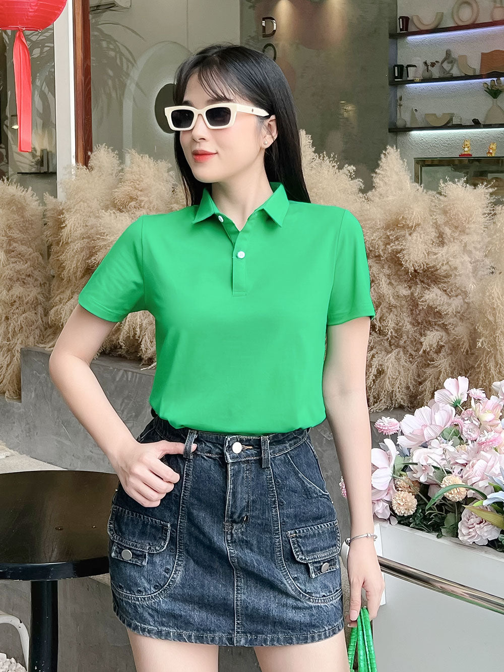 ÁO THUN POLO NỮ-MÀU TRƠN-CỔ SƠ MI