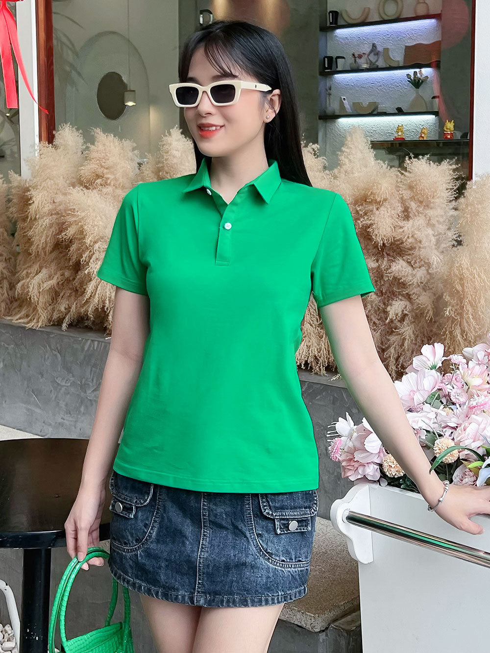 ÁO THUN POLO NỮ-MÀU TRƠN-CỔ SƠ MI