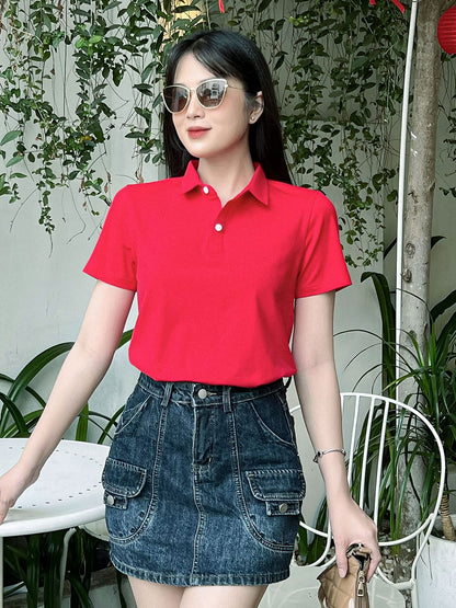 ÁO THUN POLO NỮ-MÀU TRƠN-CỔ SƠ MI