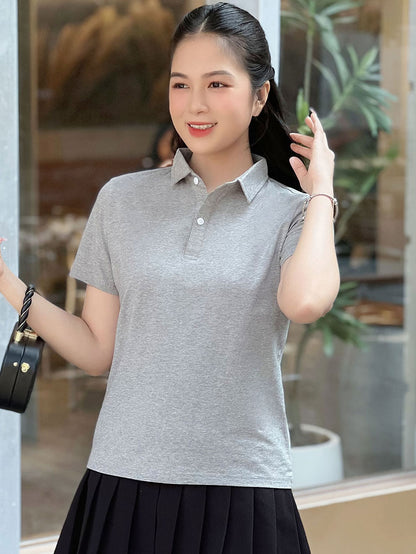 ÁO THUN POLO NỮ-MÀU TRƠN-CỔ SƠ MI